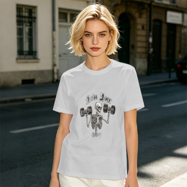 Olive T-Shirt With Skeleton Lifting Weights New Year Print
