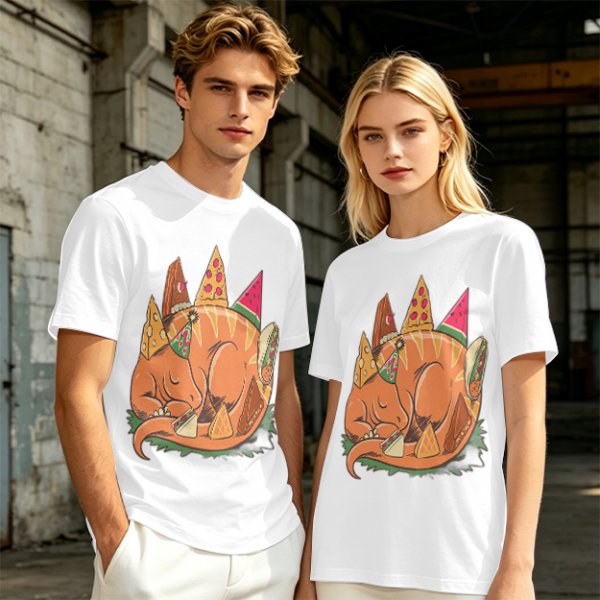 Sleeping Dinosaur Surrounded by Food Slices Graphic T-Shirt