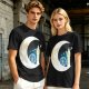 Olive T-Shirt with Crescent Moon London Skyline Flying Figures Print
