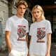 Olive t-shirt with funny demon goat fart joke graphic