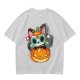 Olive t-shirt with sugar skull cat on jack-o'-lantern