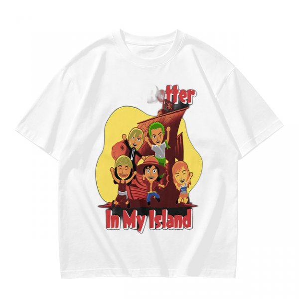 Olive T-Shirt With One Piece Anime Crew 'In My Island' Print