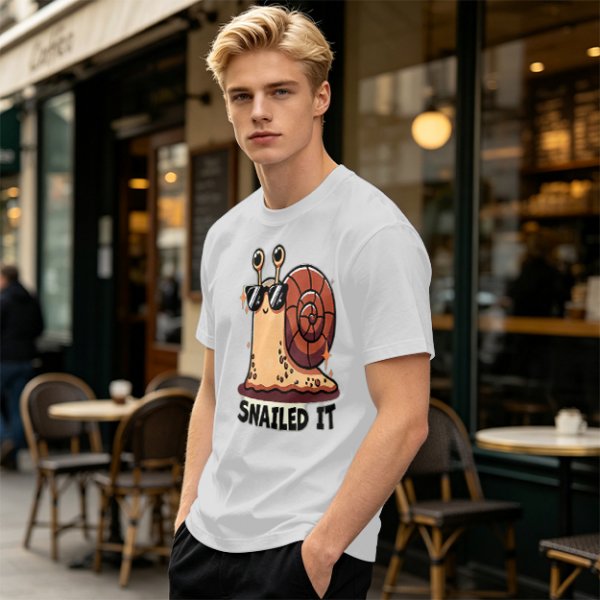 Olive T-Shirt With Cool Snail Wearing Sunglasses 'Snailed It' Print