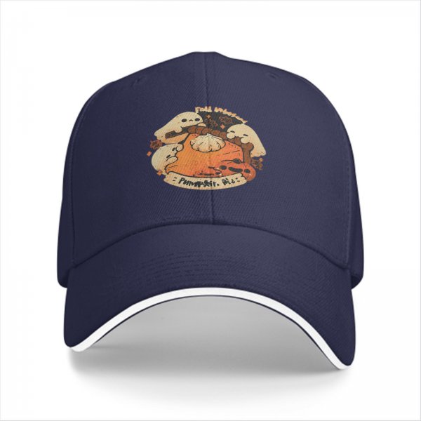 Black baseball cap with cute ghost pumpkin pie fall design