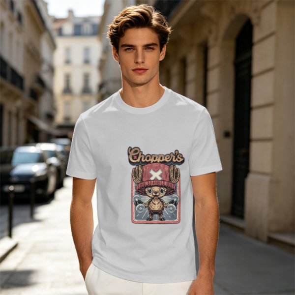Olive T-Shirt with Tony Tony Chopper Lifting Weights Graphic