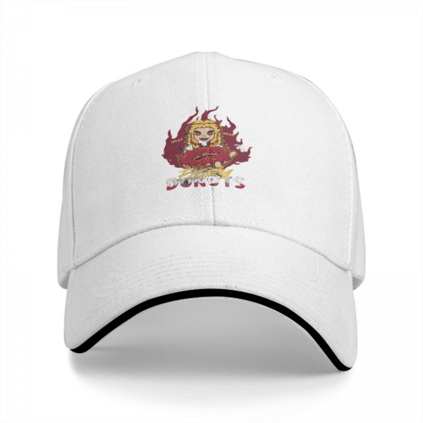 Black Baseball Cap With Fiery Donuts Anime Character Print