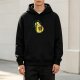 Black hoodie with a cartoon avocado astronaut graphic