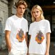 Olive T-Shirt With Cartoon Goat On Flames And Skulls Print