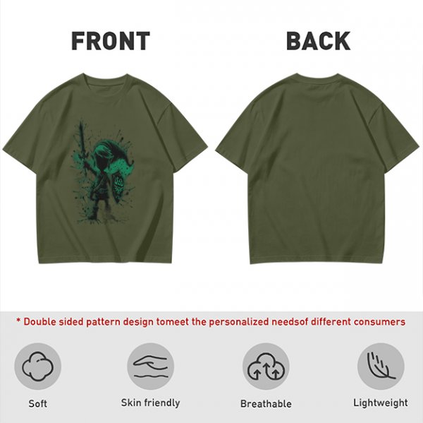 Olive Green T-Shirt With Legendary Hero Ink Splatter Art