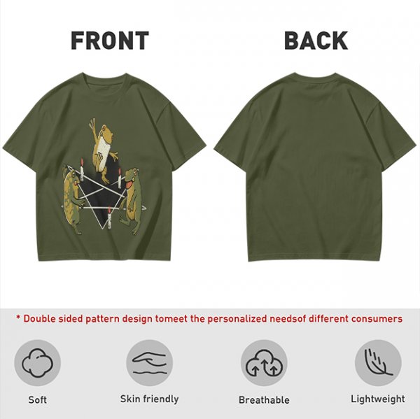 Olive T-Shirt With Frog Pentagram Ritual Graphic Print