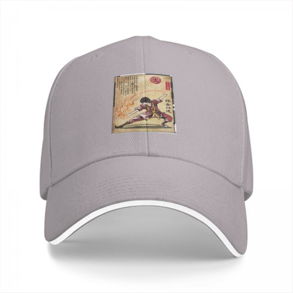 Black baseball cap with firebender martial arts artwork print