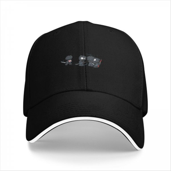 Black Baseball Cap With Chibi Ninja Characters Graphic