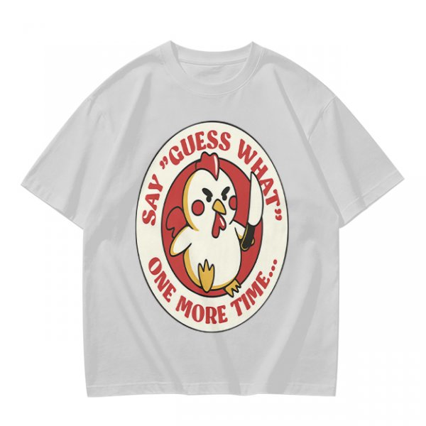 Olive t-shirt with angry chicken holding knife and funny text design