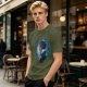 Olive T-Shirt With Anime Character Profile In Blue Cosmic Print
