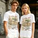Olive green t-shirt with zen ramen bowl and bonsai tree print