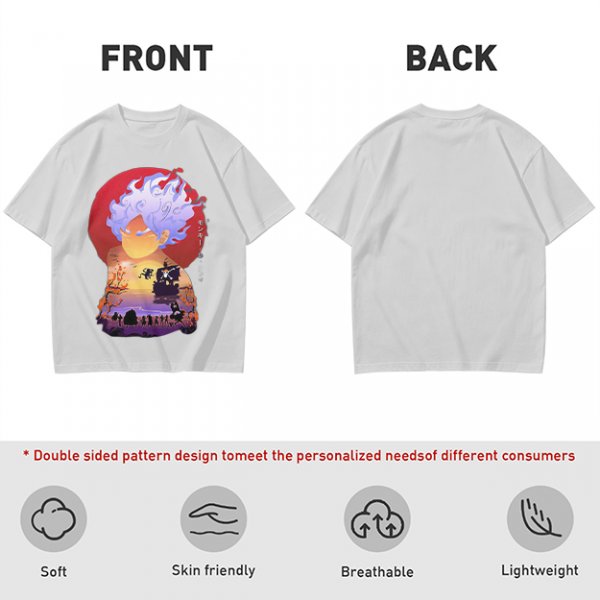 Anime Gear 5 Character Graphic T-Shirt With Sunset Scene