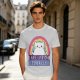 Olive graphic t-shirt with a white cat and 'I hate everyone equally' print