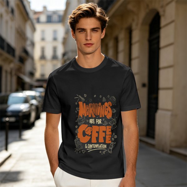 Olive t-shirt with 'Mornings are for coffee & contemplation' print
