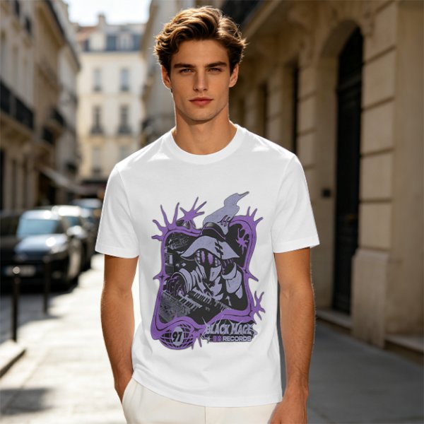 Olive Graphic T-Shirt with Black Mage Records Wizard Artwork