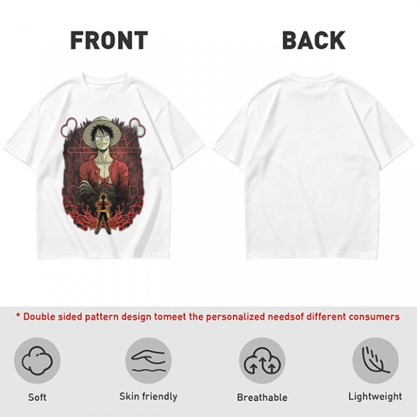 One Piece Luffy Graphic Print Olive T-Shirt