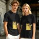 Olive Green T-Shirt With Surprised Yellow Tabby Cat Graphic