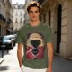 Olive T-shirt with Glitch Art Monkey D Luffy Straw Hat Print