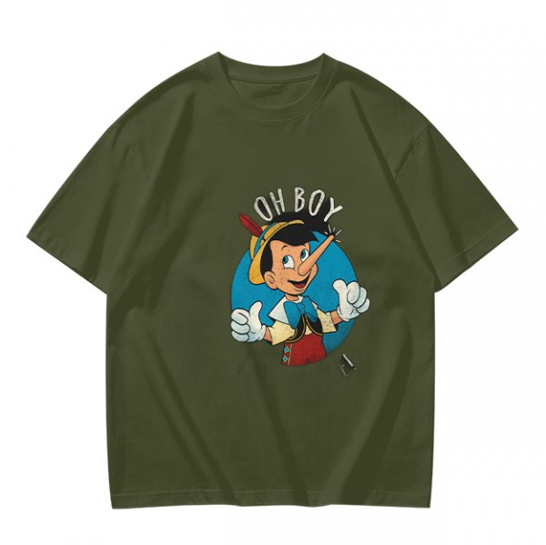 Olive T-Shirt with Pinocchio 'Oh Boy' Graphic Print