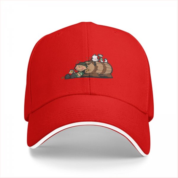 Black baseball cap with cartoon leprechaun and beer barrel graphic