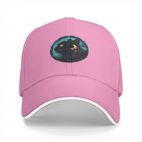 Black Baseball Cap With Mystical Black Cat And Crescent Moon Art