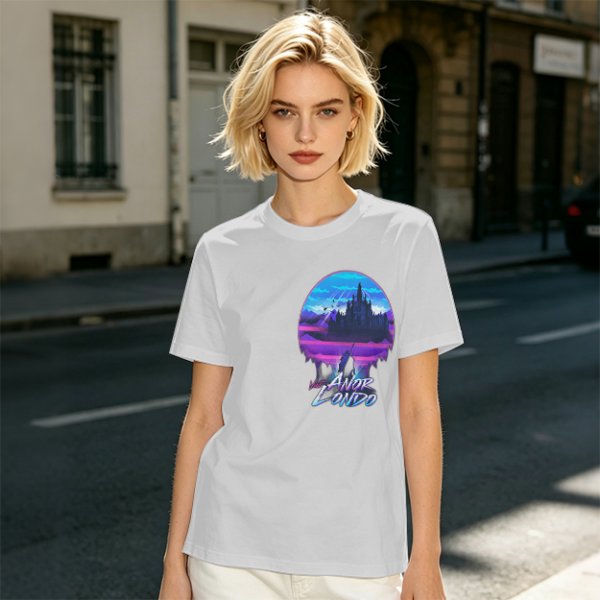 Olive T-shirt with Anor Londo Synthwave Castle Print