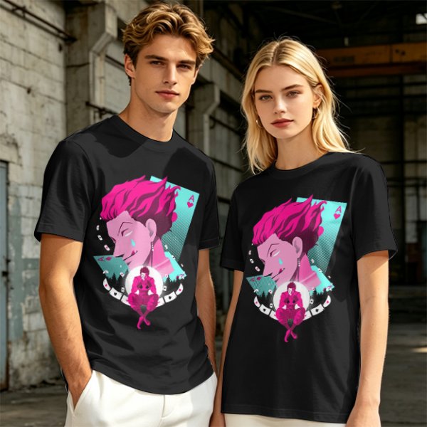 Olive T-shirt with Hisoka Anime Character and Ace of Hearts Print