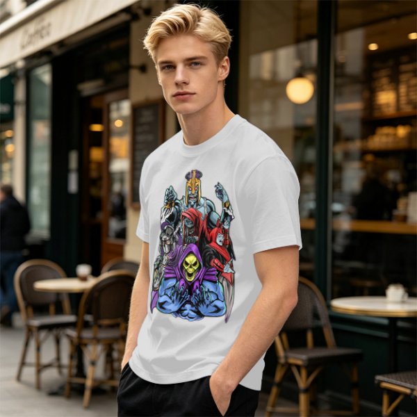 Olive T-shirt with Villainous Cartoon Character Group Print