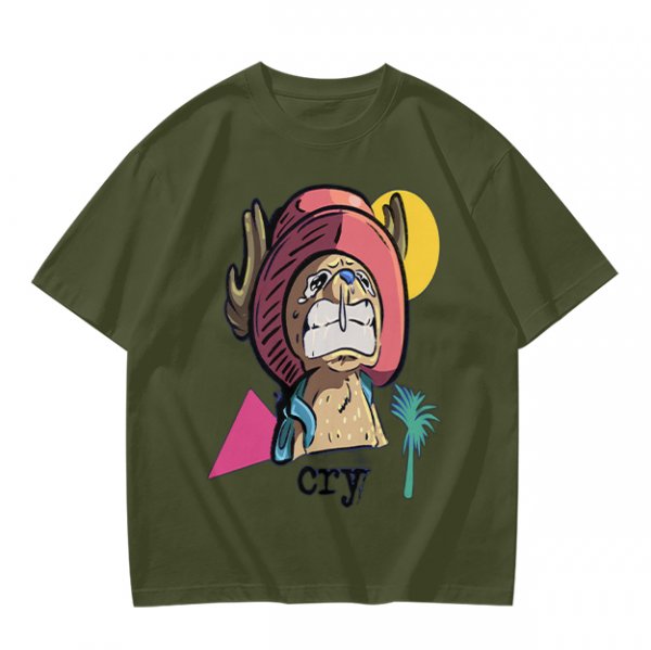 Olive T-shirt with Crying Tony Tony Chopper Graphic Print