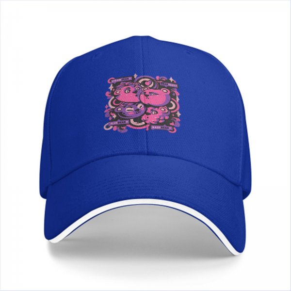 Black baseball cap with pink and purple bear graphic print