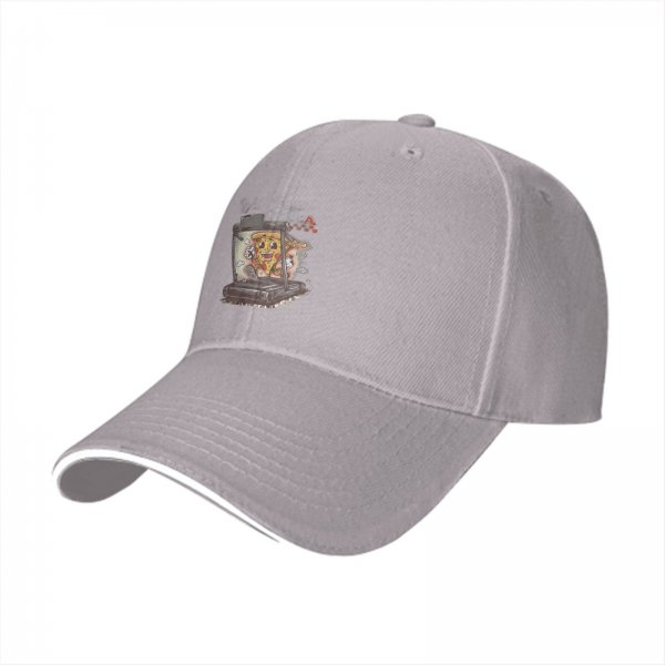 Black Baseball Cap With Cartoon Pizza Character In Laptop Print