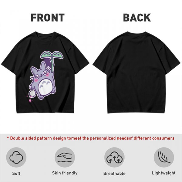 Olive T-Shirt With Cute Chibi Totoro Holding Leaf Print