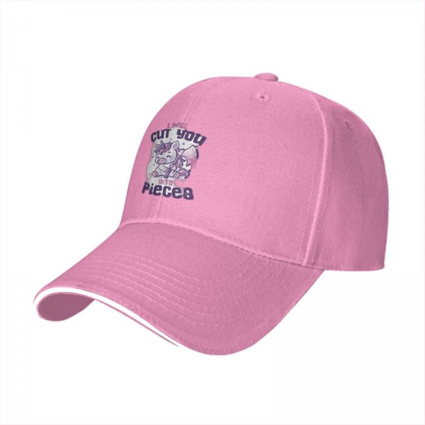 Black baseball cap with funny unicorn cut you into pieces graphic