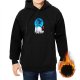 Black hoodie with anime-style blue character graphic print