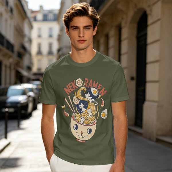 Neko Ramen Cat Bowl Graphic T-Shirt Design