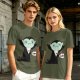 Olive T-Shirt With Tired Vampire Holding Bat Mug Graphic