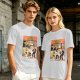 Olive green t-shirt with Yellow Fiction Simpson-style Pulp Fiction dance print