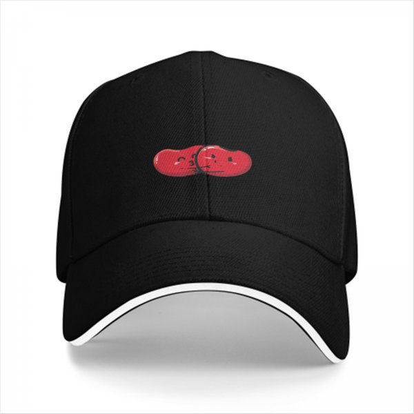 Black Baseball Cap With Red Split Bean Graphic Design