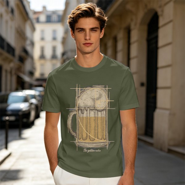 Beer Mug with Golden Ratio Graphic Novelty T-Shirt Print