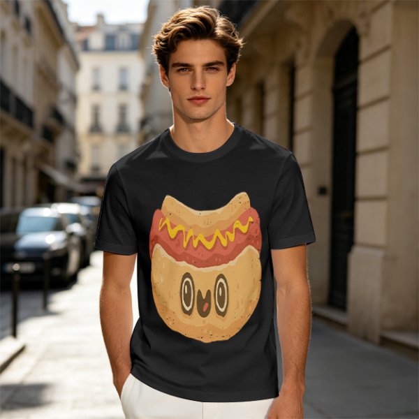 Olive T-Shirt With Cute Cartoon Hot Dog Graphic Print