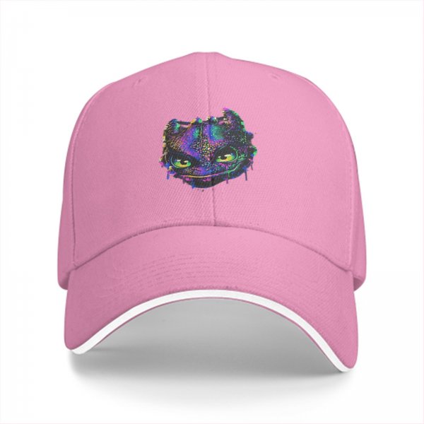 Black Baseball Cap With Neon Dragon Head Graphic Print
