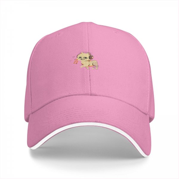 Black Baseball Cap With Cute Headphone Wearing Cat Graphic