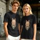 Olive green t-shirt with cute cat holding a mug print