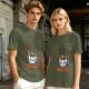 Olive Green T-Shirt With Cute Coffee Cup Graphic and Problem Solution Text
