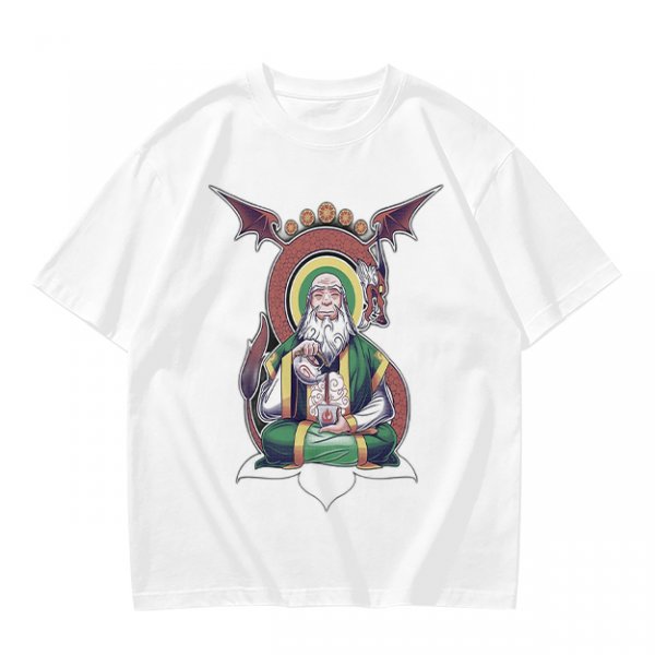 Olive T-Shirt With Meditating Wise Old Man And Dragon Art Print