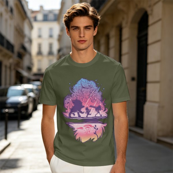 Olive T-Shirt With Fantasy Silhouette Group Art Print